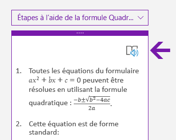 Icône du Lecteur immersif dans le volet Mathématiques de OneNote pour Windows 10