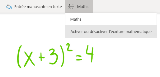 Option de bouton Math dans OneNote pour Windows 10