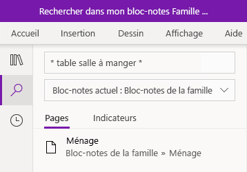 Recherche d’une phrase de texte dans OneNote pour Windows 10