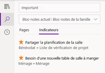 Résultats de la recherche de balise dans OneNote pour Windows 10