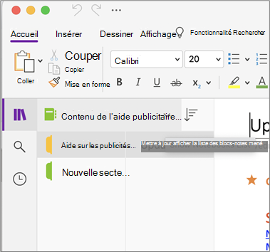 Afficher la liste des blocs-notes