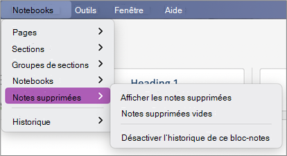 Bloc-notes supprimés > , vue Notes > supprimées
