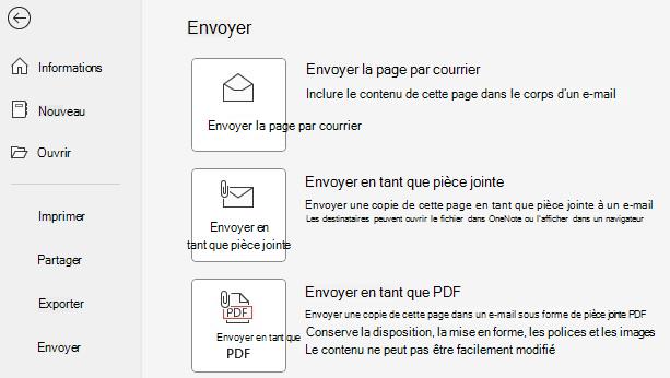 Capture d’écran des boutons Envoyer en tant que pièce jointe et Envoyer au format PDF.