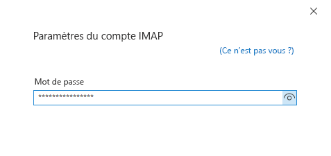 Boîte de dialogue Configuration du compte, page mot de passe.