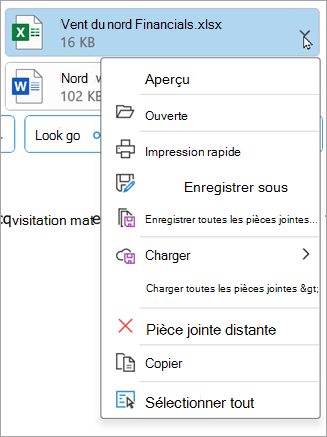 Dans les versions plus récentes d’Outlook classique, sélectionnez la flèche vers le bas en regard d’une pièce jointe, puis sélectionnez Supprimer la pièce jointe.