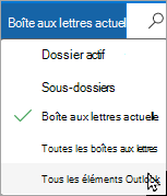 Utilisez le menu déroulant pour sélectionner une autre boîte aux lettres ou un autre sous-dossier.