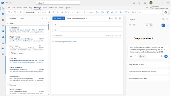 Brouillon Copilot affichant l’invite écrite dans la conversation