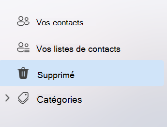 Capture d’écran montrant la navigation de gauche dans l’application People dans le nouvel Outlook
