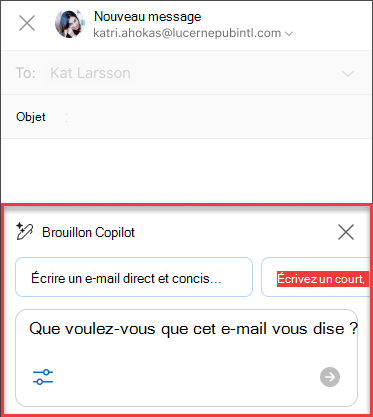 Certains Que voulez-vous que cet e-mail dise texte pour le brouillon avec Copilot dans Outlook
