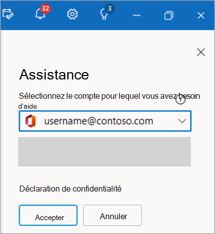 Capture d’écran du contact du support technique