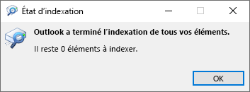 État d’indexation pour la recherche Outlook