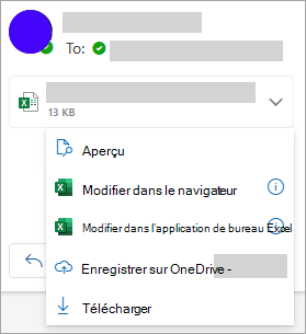 Menu déroulant pour l’enregistrement d’une pièce jointe dans OneDrive.