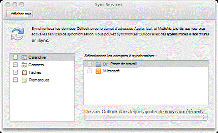 Boîte de dialogue Sync Services