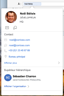 Carte de visite dans le calendrier Outlook