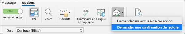 Dans le ruban Options, sélectionnez Demander des accusés de réception
