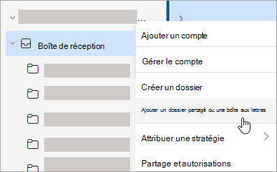 Capture d’écran montrant la sélection pour Ajouter un dossier ou une boîte aux lettres partagés