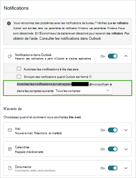 Sélectionnez Développer pour afficher d’autres options de notification