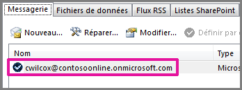 Compte dans la boîte de dialogue Paramètres du compte d’Outlook 2013