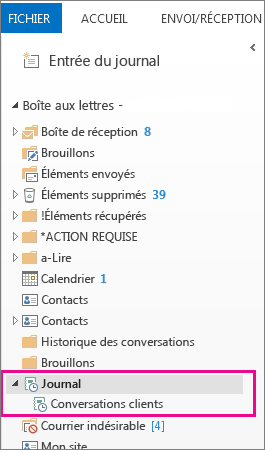 Affichage du volet Dossiers du Journal