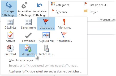 Commande d’affichage des tâches affectées sur le ruban