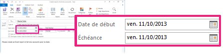 Propriétés Date de début et Échéance d’une tâche affectée
