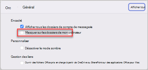 Panneau des préférences