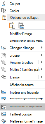 Texte de remplacement pour le menu contextuel des images dans Outlook pour Windows