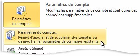 compte Paramètres du compte dans la vue Backstage