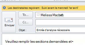 Les indicateurs et les rappels pour les destinataires s’affichent dans la barre d’informations du message.