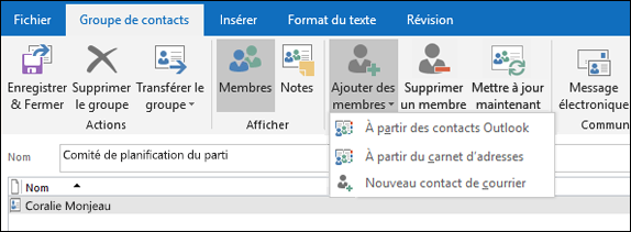 Sélectionnez Ajouter des membres à ajouter à votre groupe de contacts.