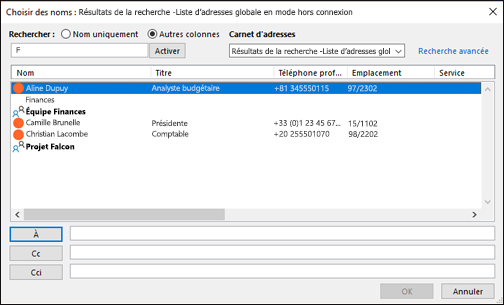 Vous pouvez sélectionner un groupe de contacts lors de l’envoi de votre message.