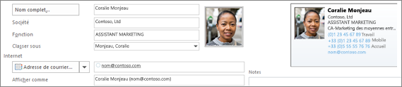 Vous pouvez ajouter ou modifier une image pour un contact.