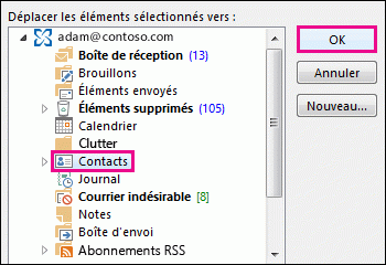 Déplacer le contact vers le dossier Contacts