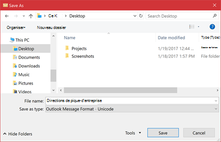 Vous pouvez enregistrer un e-mail existant sous forme de fichier.