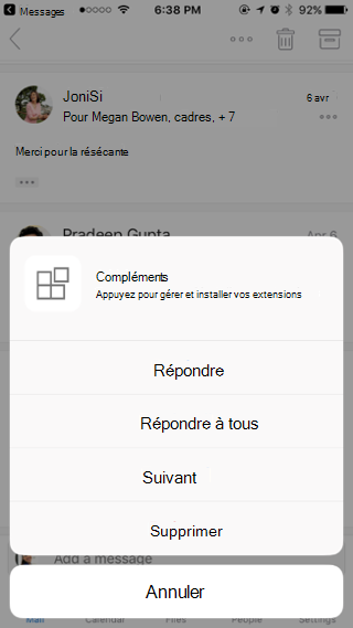 Action sur un message