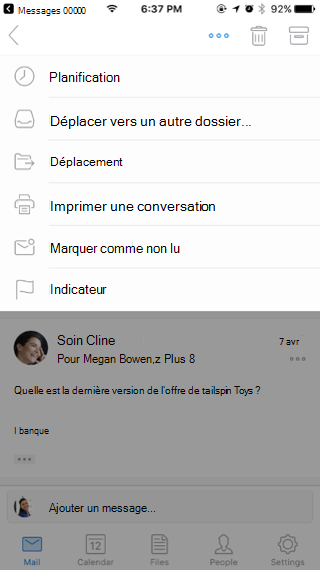 Action sur un message
