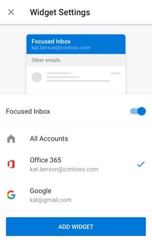Ajout du widget Courrier électronique sur Android