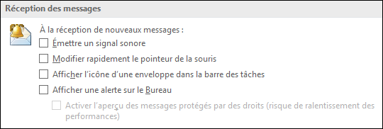Options de réception des messages