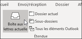 Onglet Recherche Groupe d’étendue avec l’option Boîte aux lettres actuelle sélectionnée.