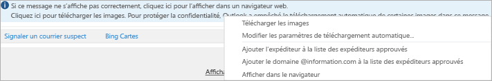 Les indicateurs et les rappels pour les destinataires sont indiqués dans la barre d’informations du message.