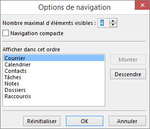 Boîte de dialogue Options de navigation de la barre d’accès rapide