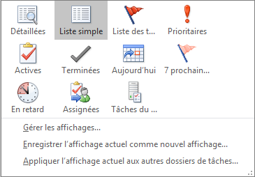 Options de l’affichage actif pour les tâches