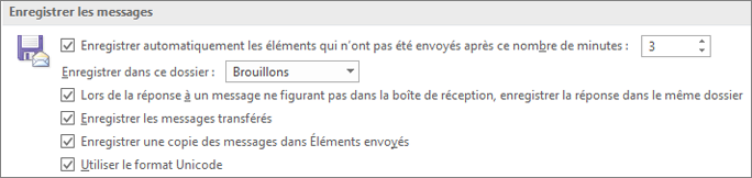 Enregistrement des éléments dans le dossier d’origine