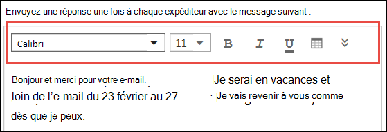 Message Réponses automatiques dans Outlook sur le web