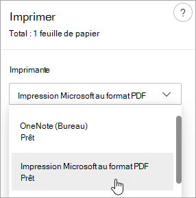 Capture d’écran montrant la sélection de Microsoft Print to PDF