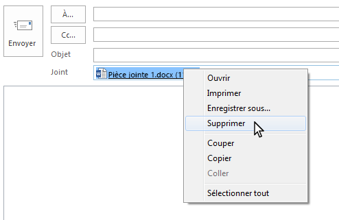 L’option Supprimer se trouve dans le menu contextuel.