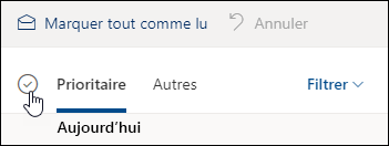 Capture d’écran de la zone case activée au-dessus de la liste des messages