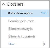 Capture d’écran montrant les dossiers de courrier par défaut sous Favoris.