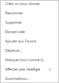 Menu contextuel ou contextuel qui s’affiche lorsque vous cliquez avec le bouton droit sur un dossier personnel