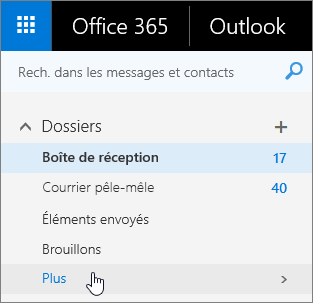 Capture d’écran du curseur pointant sur le bouton Plus dans le volet de navigation d’Outlook sur le web.
